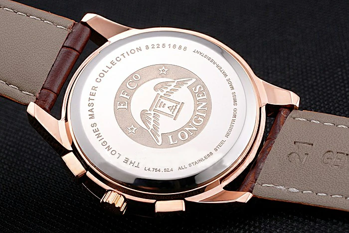 Longines Column Wheel White Dial Gold Case Brown Leather Strap new121379