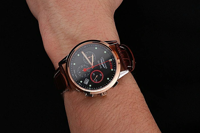 Longines Column Wheel Black Dial Two Tone Case Brown Leather Strap new121381