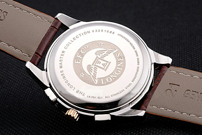 Longines Column Wheel Black Dial Two Tone Case Brown Leather Strap new121381