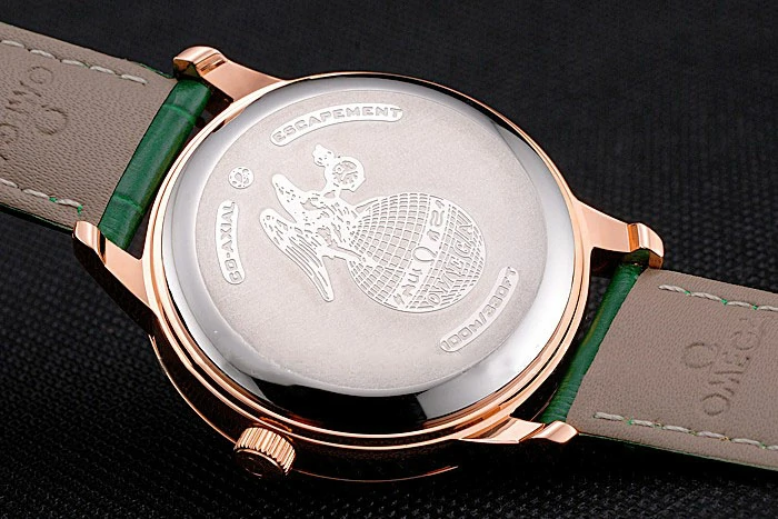 Omega DeVille Prestige Co Axial Diamond Gold Case Mother Of Pearl Dial Green Leather Strap new121389
