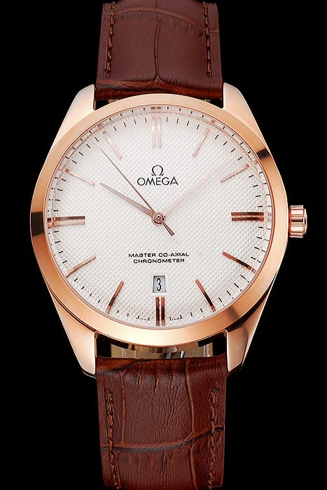 Omega Tresor Master Co Axial White Dial Rose Gold Case Brown Leather Strap new121399