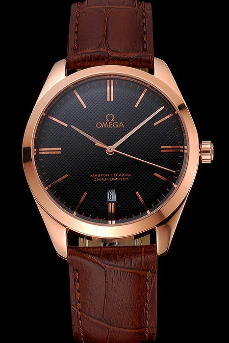 Omega Tresor Master Co Axial Black Dial Rose Gold Case Brown Leather Strap new121400