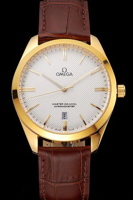 Omega Tresor Master Co Axial White Dial Gold Case Brown Leather Strap new121401