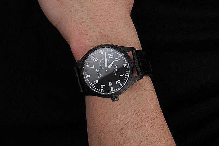 IWC Mark XVll Black Dial Black Stainless Steel Case Black Leather Strap new121424