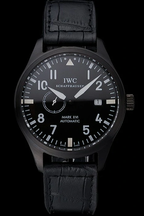 IWC Mark XVll Black Dial Black Stainless Steel Case Black Leather Strap new121424