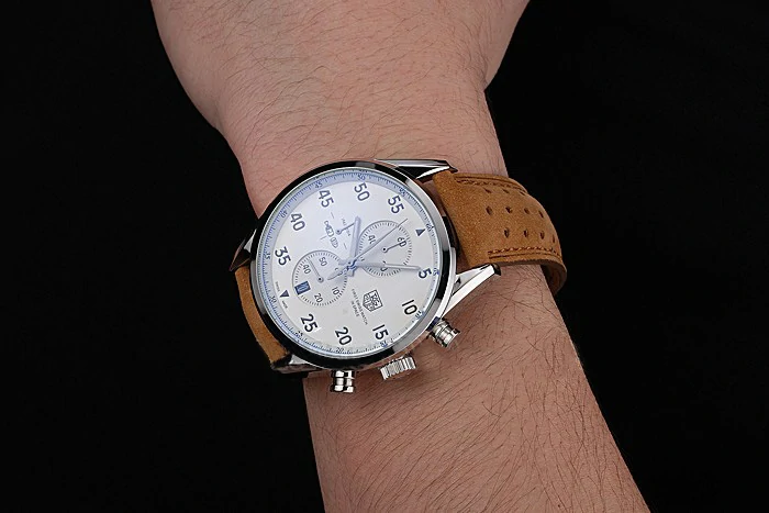 Tag Heuer Carrera SpaceX 7 White Dial Silver Stainless Steel Case Brown Suede Strap new121425