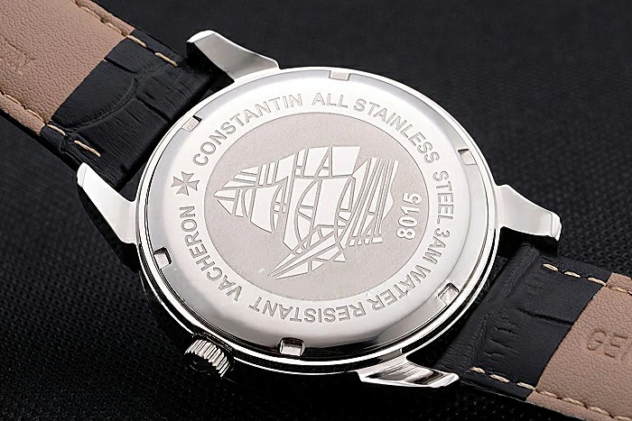 Vacheron Constantin Traditionnelle White Ship Dial Stainless Steel Case Black Leather Strap new121426