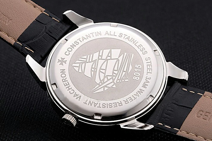 Vacheron Constantin Traditionnelle Black Ship Dial Stainless Steel Case Black Leather Strap new121427