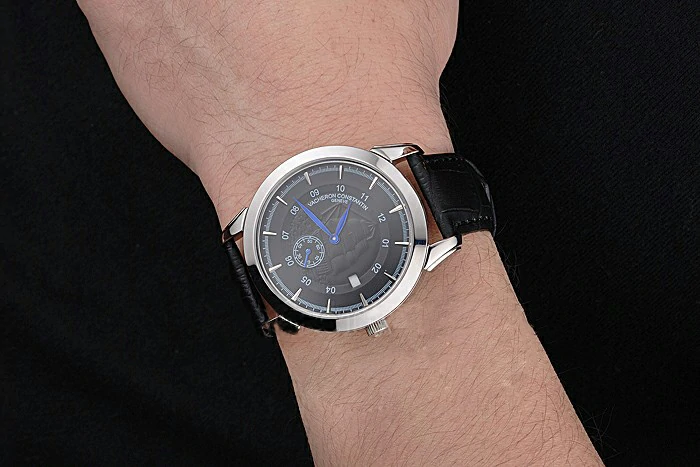 Vacheron Constantin Traditionnelle Black Ship Dial Stainless Steel Case Black Leather Strap new121427