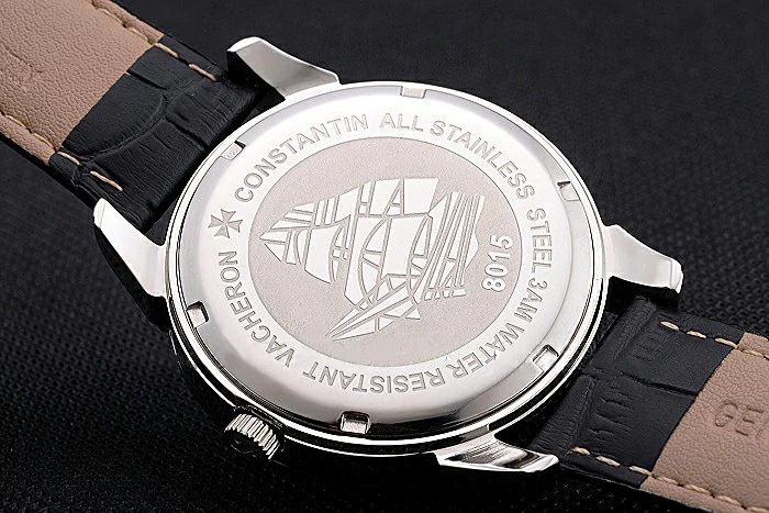 Vacheron Constantin Traditionnelle White Ship Dial Stainless Steel Case With Diamonds Black Leather Strap new121430