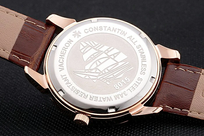 Vacheron Constantin Traditionnelle White Ship Dial Rose Gold Case With Diamonds Brown Leather Strap new121432