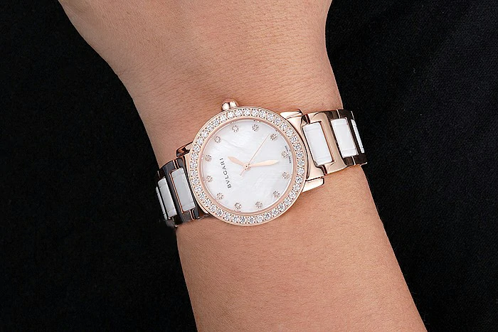 Bvlgari Bvlgari White Pearl Diamond Hourmarks Dial Gold Case Diamond Bezel Two Tone Bracelet new121511