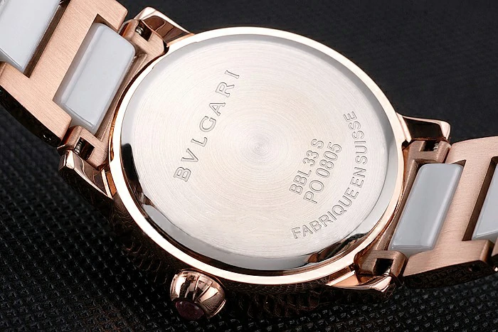 Bvlgari Bvlgari White Embossed Dial Gold Case Diamond Bezel Two Tone Bracelet new121513