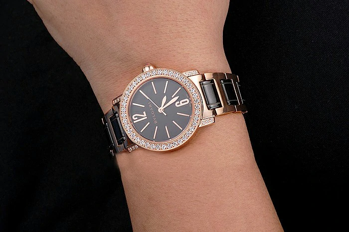 Bvlgari Bvlgari Black Dial Gold Case Diamond Bezel Two Tone Bracelet new121518