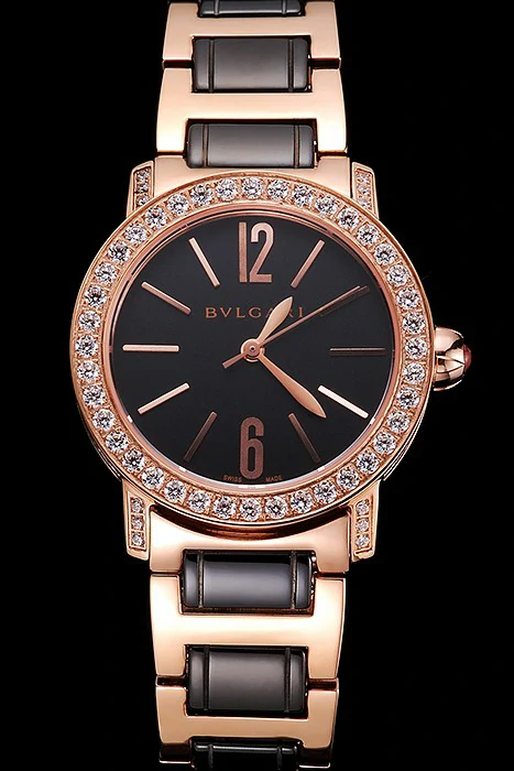 Bvlgari Bvlgari Black Dial Gold Case Diamond Bezel Two Tone Bracelet new121518
