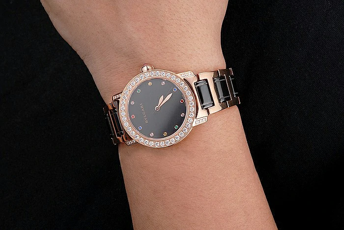 Bvlgari Bvlgari Black Dial Jewel Hourmarks Gold Case Diamond Bezel Two Tone Bracelet new121520