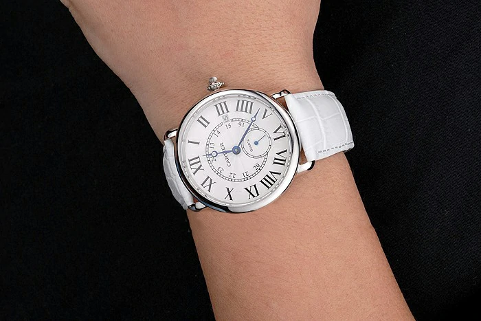 Cartier Ronde Louis Cartier White Dial Stainless Steel Case White Leather Strap new121521