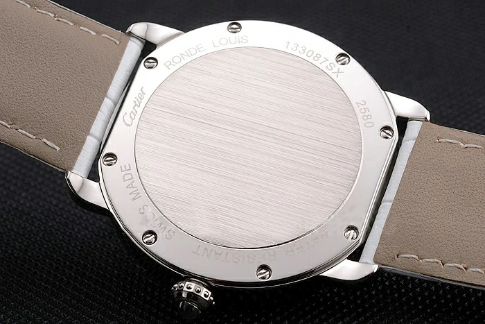 Cartier Ronde Louis Cartier White Dial Stainless Steel Case White Leather Strap new121521