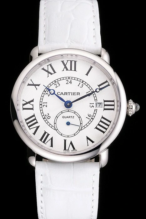 Cartier Ronde Louis Cartier White Dial Stainless Steel Case White Leather Strap new121521