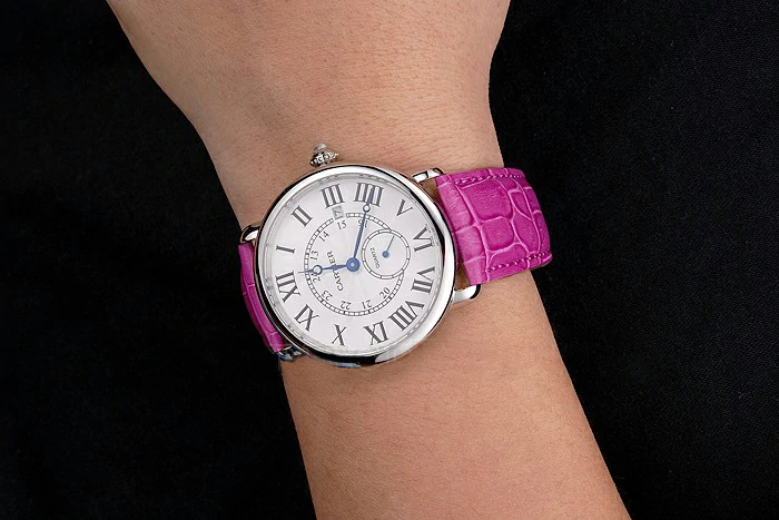 Cartier Ronde Louis Cartier White Dial Stainless Steel Case Fuchsia Leather Strap new121522