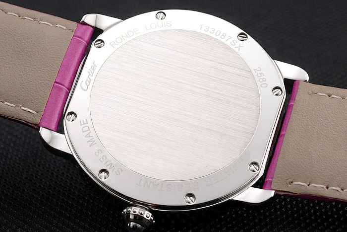 Cartier Ronde Louis Cartier White Dial Stainless Steel Case Fuchsia Leather Strap new121522
