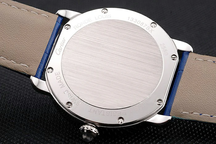 Cartier Ronde Louis Cartier Blue Dial Stainless Steel Case Blue Leather Strap new121523