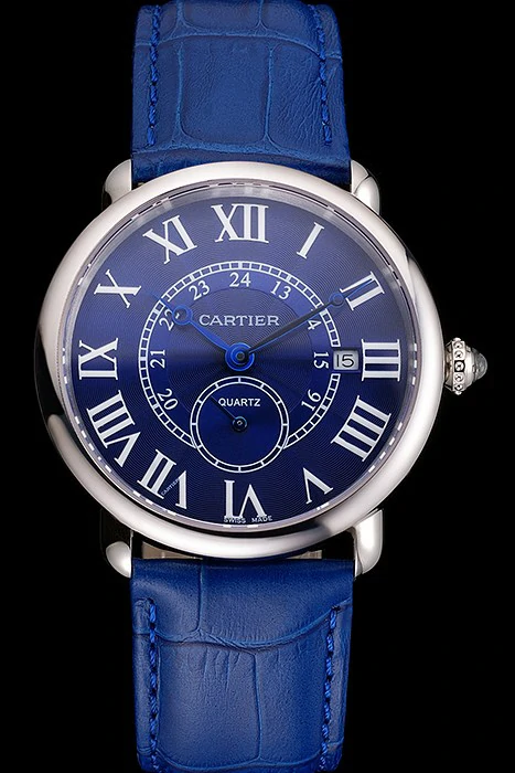 Cartier Ronde Louis Cartier Blue Dial Stainless Steel Case Blue Leather Strap new121523