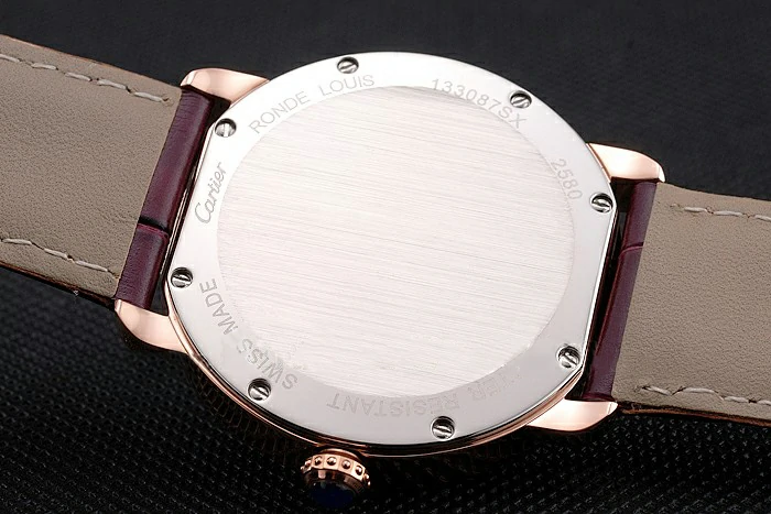 Cartier Ronde Louis Cartier White Dial Gold Case Purple Leather Strap new121524