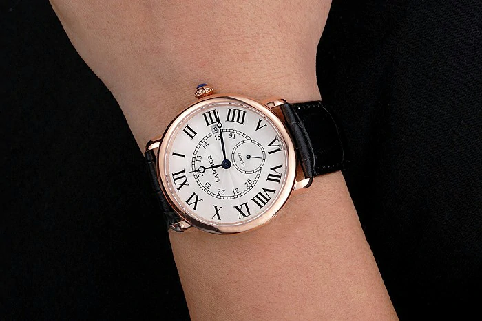 Cartier Ronde Louis Cartier White Dial Gold Case Black Leather Strap new121525