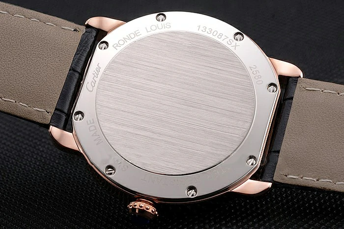 Cartier Ronde Louis Cartier White Dial Gold Case Black Leather Strap new121525
