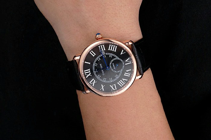 Cartier Ronde Louis Cartier Black Dial Gold Case Black Leather Strap new121526