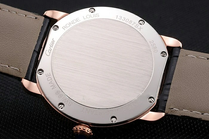 Cartier Ronde Louis Cartier Black Dial Gold Case Black Leather Strap new121526