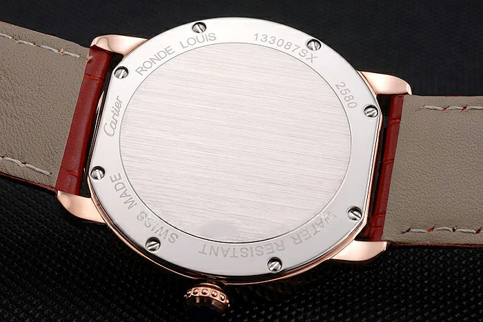 Cartier Ronde Louis Cartier White Dial Gold Case Red Leather Strap new121527