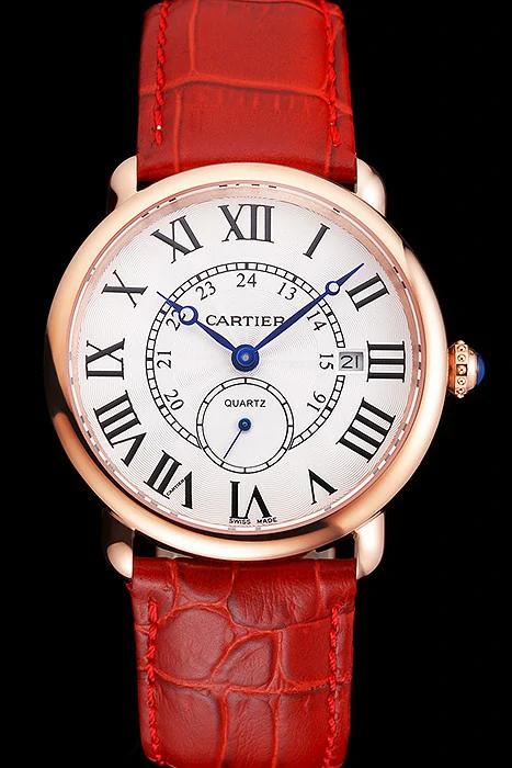 Cartier Ronde Louis Cartier White Dial Gold Case Red Leather Strap new121527