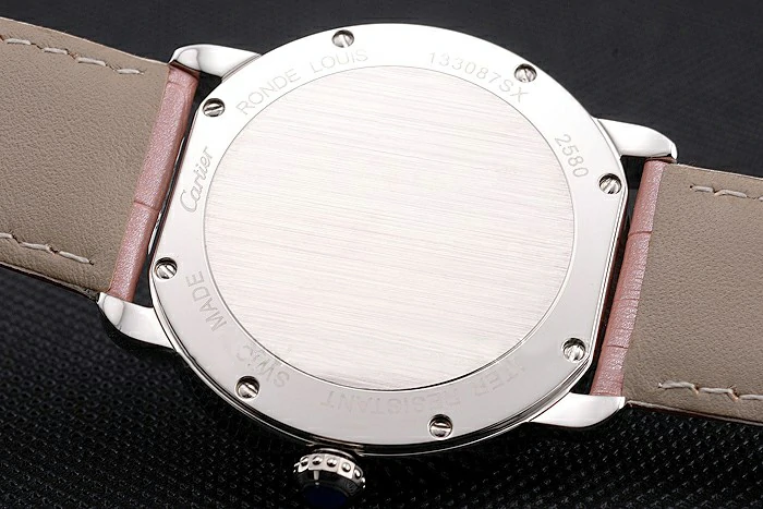 Cartier Ronde Louis Cartier White Dial Stainless Steel Case Diamond Bezel Pink Leather Strap new121530