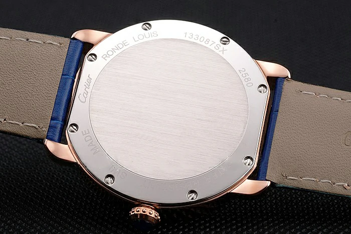 Cartier Ronde Louis Cartier Blue Dial Gold Case Diamond Bezel Blue Leather Strap new121531