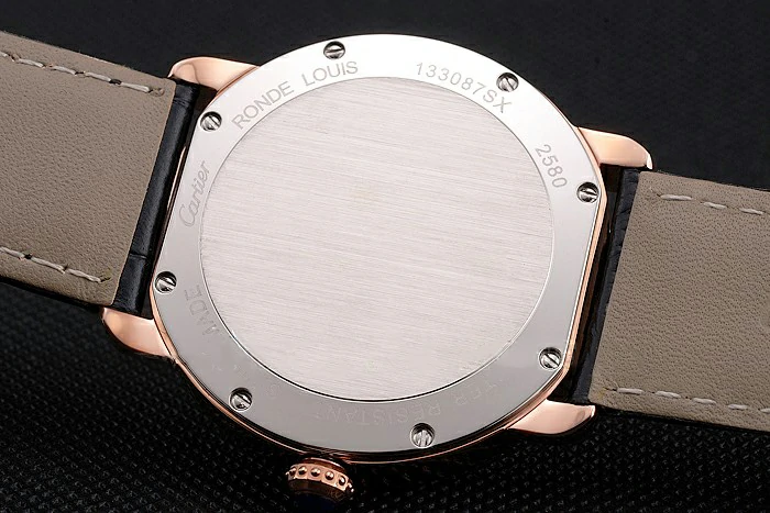 Cartier Ronde Louis Cartier Black Dial Gold Case Diamond Bezel Black Leather Strap new121532