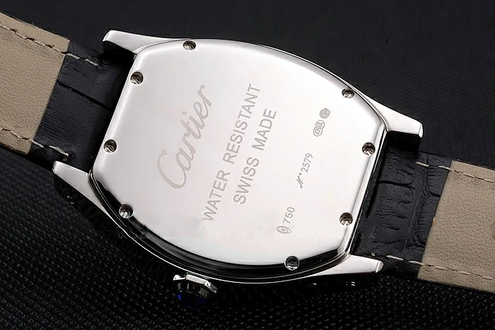 Cartier Tortue Large Date Black Dial Stainless Steel Case Black Leather Strap new121533