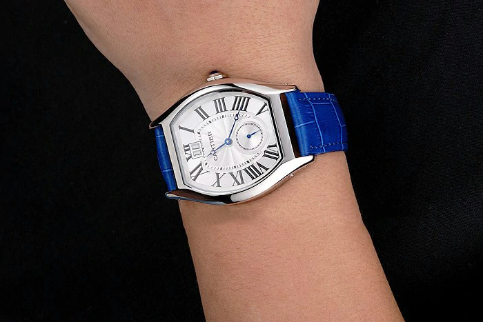 Cartier Tortue Large Date White Dial Stainless Steel Case Blue Leather Strap new121534