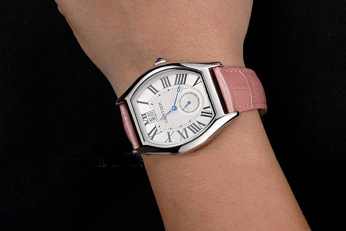 Cartier Tortue Large Date White Dial Stainless Steel Case Pink Leather Strap new121535