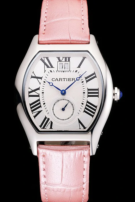 Cartier Tortue Large Date White Dial Stainless Steel Case Pink Leather Strap new121535