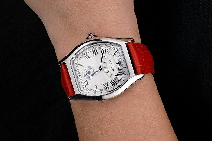 Cartier Tortue Perpetual Calendar White Dial Stainless Steel Case Red Leather Strap new121537