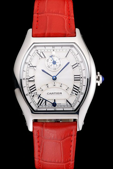 Cartier Tortue Perpetual Calendar White Dial Stainless Steel Case Red Leather Strap new121537