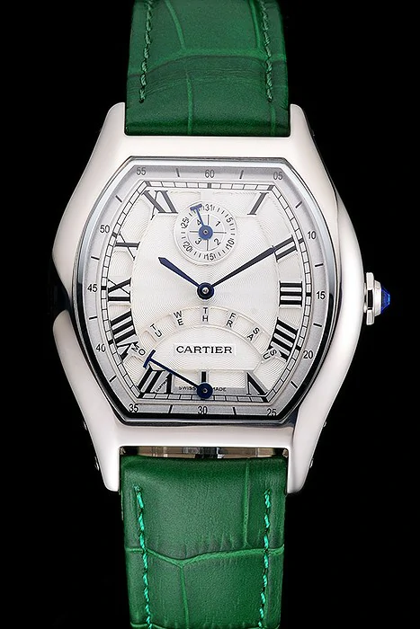 Cartier Tortue Perpetual Calendar White Dial Stainless Steel Case Green Leather Strap new121538