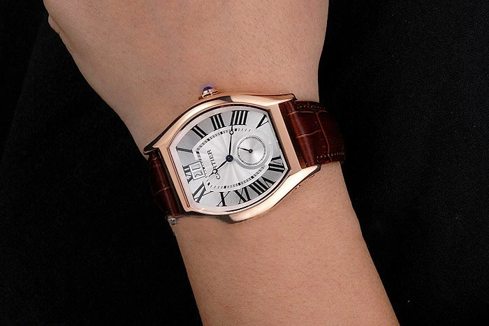 Cartier Tortue Large Date White Dial Gold Case Brown Leather Strap new121540