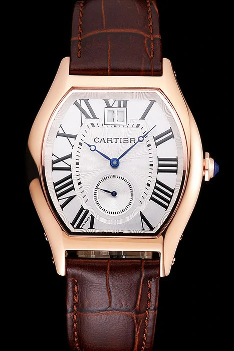 Cartier Tortue Large Date White Dial Gold Case Brown Leather Strap new121540