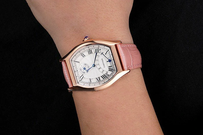 Cartier Tortue Perpetual Calendar White Dial Gold Case Pink Leather Strap new121541