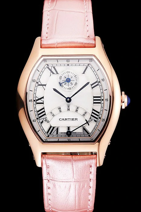 Cartier Tortue Perpetual Calendar White Dial Gold Case Pink Leather Strap new121541