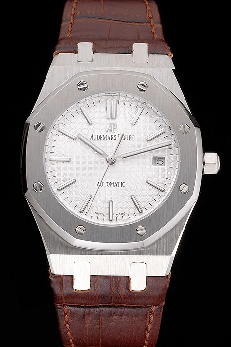 Audemars Piguet Royal Oak White Dial Stainless Steel Case Brown Leather Strap new121566