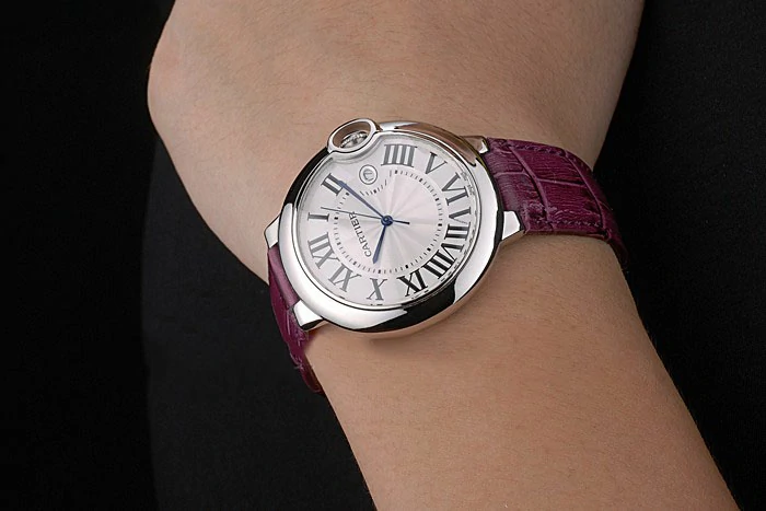 Cartier Ballon Bleu 42mm White Dial Stainless Steel Case Purple Leather Bracelet new121644